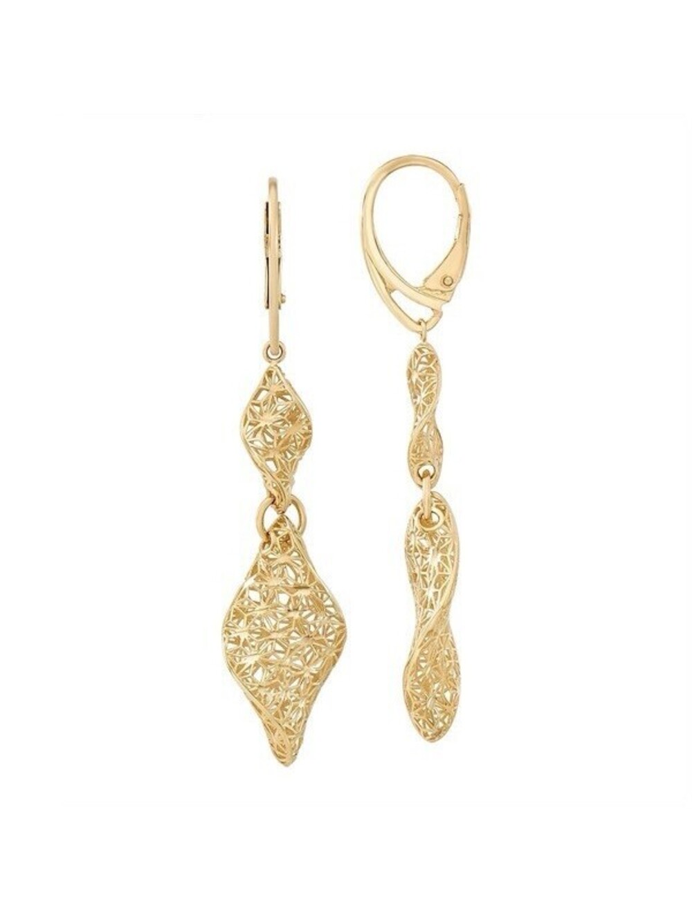14k Yellow Gold Diamond Cut Dangle Earrings, It Weighs 4.0h